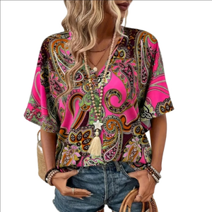 Paisley Top and Earrings Bohemian Outfit Pink Tassel Earrings Boho Tops S M L XL